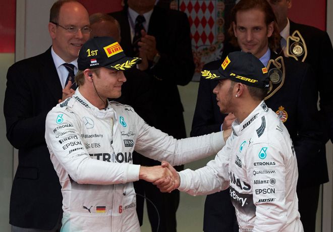 F1 - Monaco 2015 - Carrera - Nico Rosberg y Lewis Hamilton en el Podio