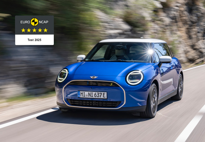 Una vez más, calificación máxima de Euro NCAP: 5 estrellas para el MINI Cooper totalmente eléctrico.